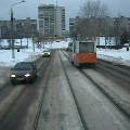 Пермь, 11 трамвай (вид из заднего окна салона)